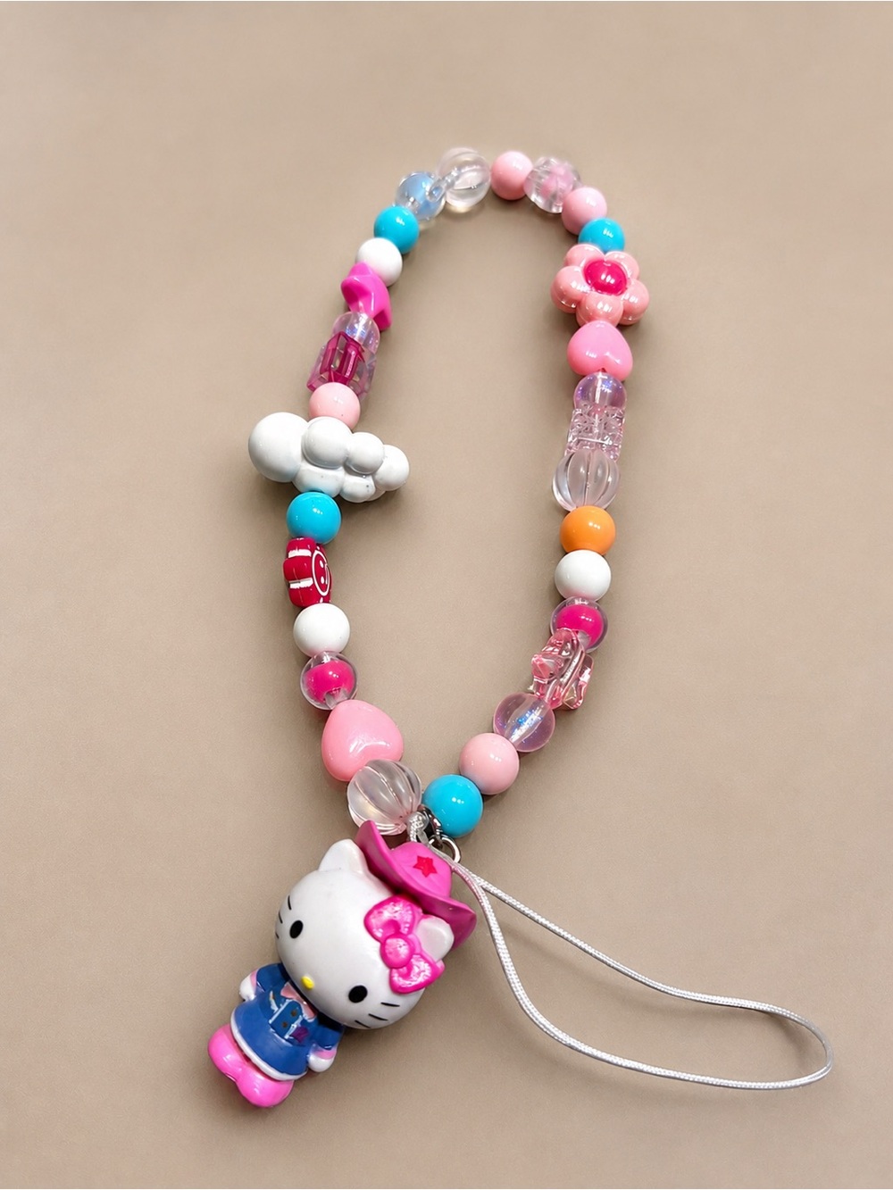 Hello Kitty Pink & Turquoise Beaded Charm Strap